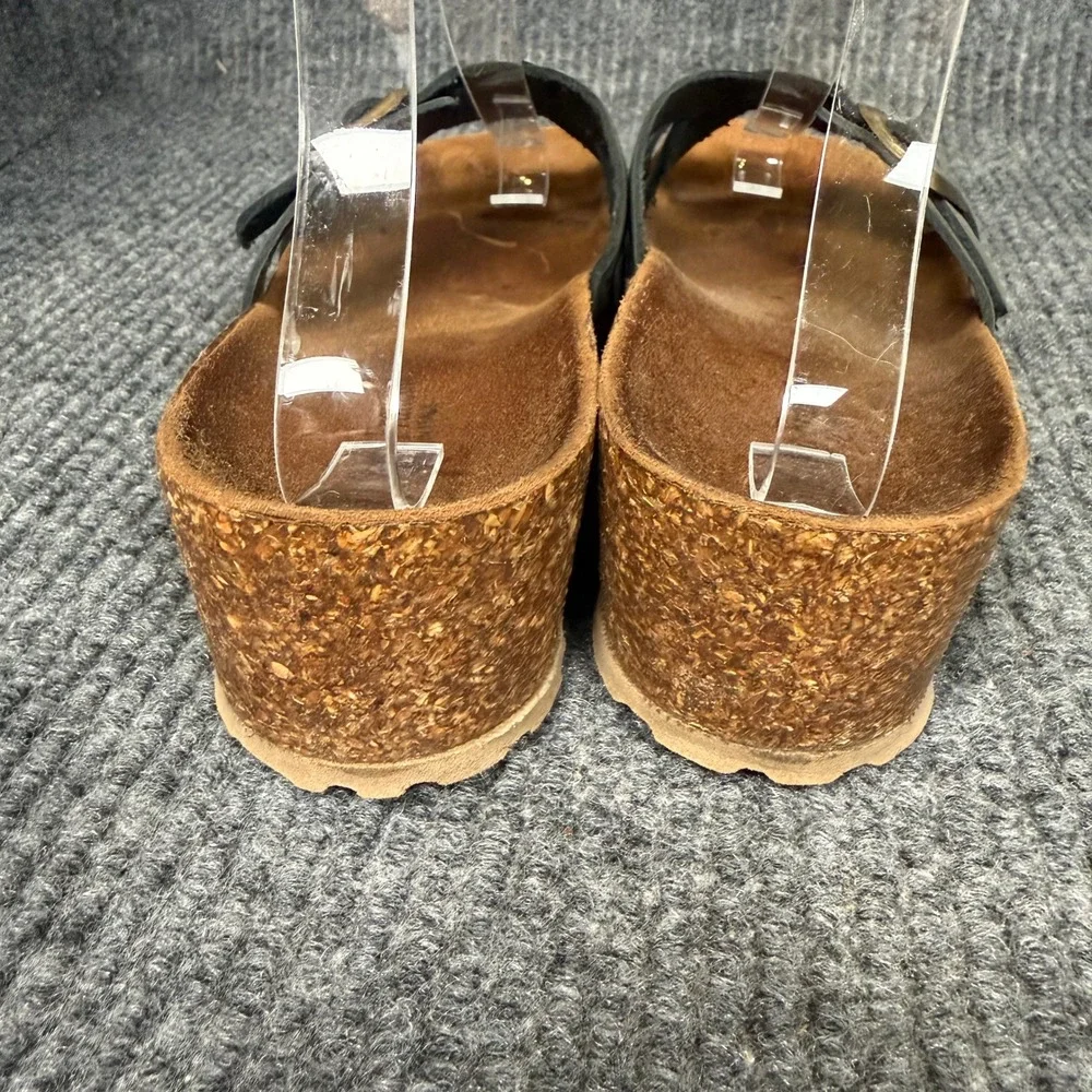 Cristina Francini Italian Leather Wedge Sandals Womens 8.5 Dark Grey Cork Slide